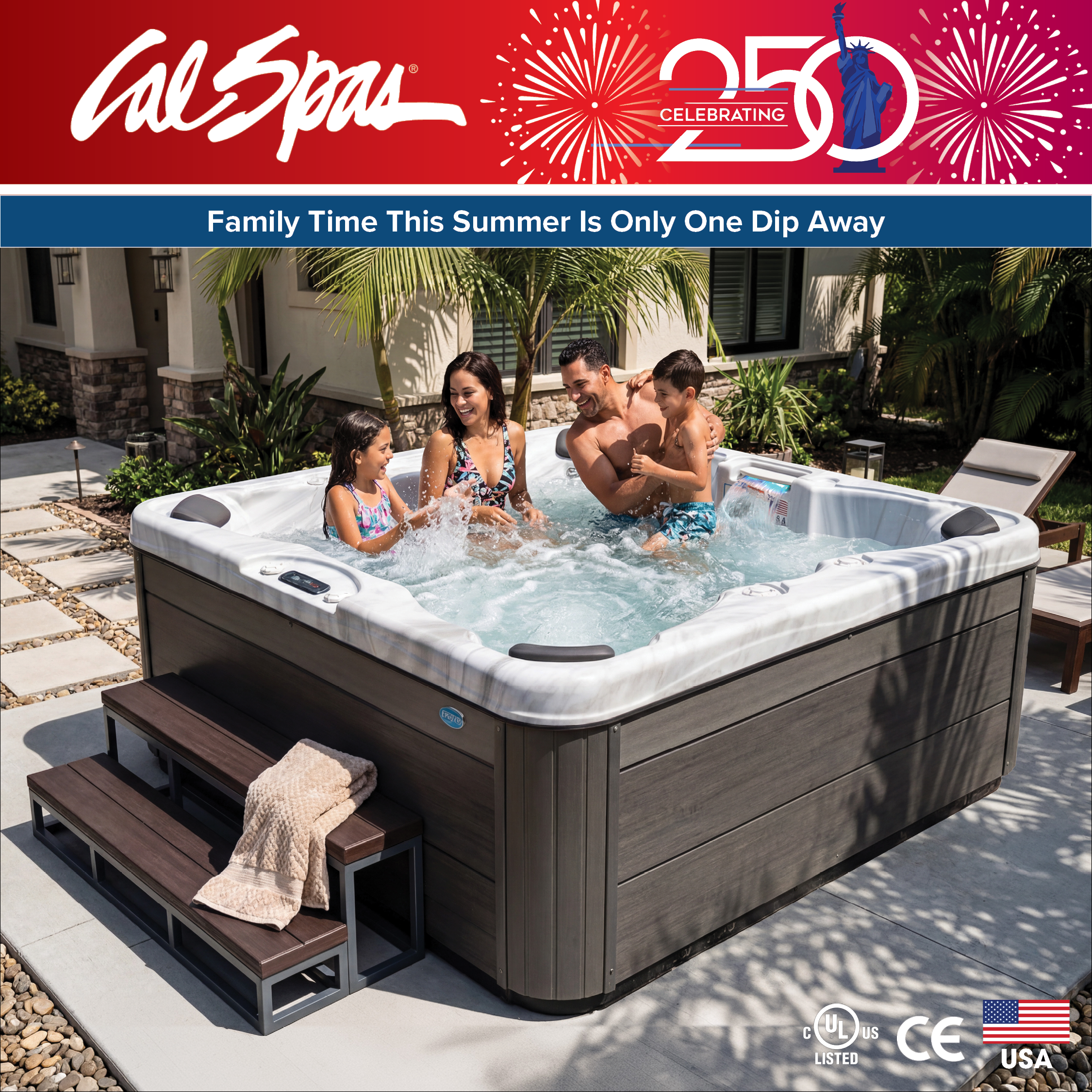 Calspas hot tub being used in a family setting - Camden